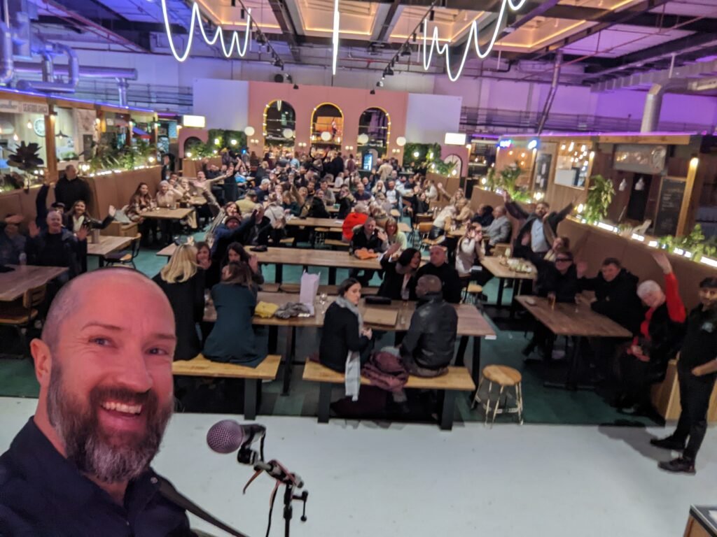 Bransby on stage at Chester market
